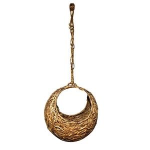 Rattan Wicker Hanging Plant Basket Unique Farmhouse Half Moon Round,